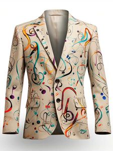 Jackets Men Christmas Pattern Jacket Instruments Musical Jacket Business Business Business Business Slve Blazer Casual Outdoor T240428