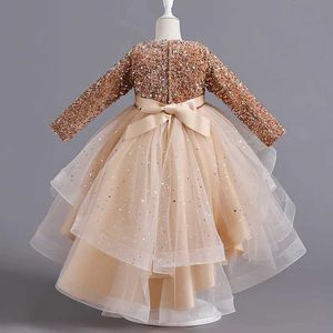 Girl's Dresses Flower Girls Princess Sequins Baby Wedding Christmas Party Trailing Dress Children Kids Elegant Vestidos Clothes for 3-12Years