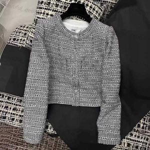 Designer women's jacket Spring/Summer New Commuting Style Round Neck Contrast Letter Single breasted Heavy Industry Sequin Short Coat