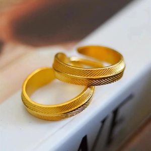 Ringos de cluster jóias finas Luxo ajustável de luxo 14k cor de ouro para mulher Anel de penas amarelo Ring Womens no engajamento Gifts
