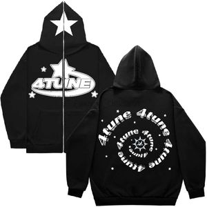 Herrtröjor tröjor American Street 4Tune Print dragkedja hoodie unisex y2k modemärke hoodies män kvinnor lång sle överdimensionerad hip hop zip up jacka d240429