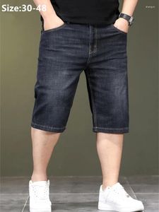 Men's Jeans Summer Thin Denim Shorts Men Stretched Loose High Waisted Plus Size 40 44 46 48 Half Gray Black Capri Cropper Trousers