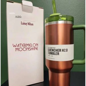 Watermelon Moonshine H2.0 40Oz Stainless Steel Tumblers Cups With Silicone Handle Lid Straw Travel Car Mugs Keep Drinking Cold Water Bottles i0430