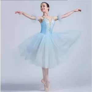 Stage Wear Blue Children's Ballet Performance Dress Girl Tutu Swan Dance Long Pink Color High Quality Diamond Embellished Skirt Edge