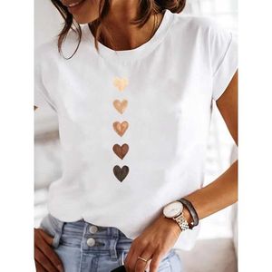 Women's T-Shirt Womens Love Note round neck white cute short sleeved T-shirt womens Cavai clothing womens t-shirt y2k sexy womens t-shirtL2403