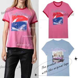 Zadig Voltaire T Shirt Women Designer Botton T-shirt Nowe zadigs górne przednie czerwone czerwone małe skrzydło druk kontrastowy Kolor Kobiety z krótkim rękawem koszulki plażowe 351