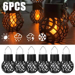 Decorations 16Pcs LED Outdoor Flame Effect Hanging Lantern Out Waterproof Garden Decoration Lamp Solar Fairy Light For Patio Garden Yard