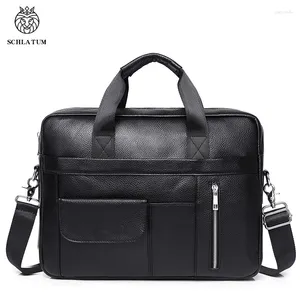 Pasta de pasta Schlatum couro genuíno para homens bolsas de luxo para laptop bolsas de pasta para o escritório de 15,6 polegadas Bolsa de computador