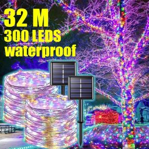 Dekorasyonlar Yeni Yılı Güneş Lambası LED Dış Mekan 7m/12m/32m/42m String Lights Peri Tatil Noel Partisi Çelenk Bahçe Dekoru için Peri Pasope.