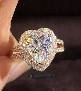 14K Au585 Rose Gold Women Ring Diamonds 1 2 3 4 5 Carat Heart 2 Row Luxury Wedding Party Engagement Anniversary Ring 2208163731425