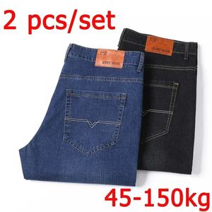 2 pcsset Man Jeans große Größe hohe Denimhose für fette Menschen 45150 kg Hombre gerade geschnittene Pantalon Homme 240422