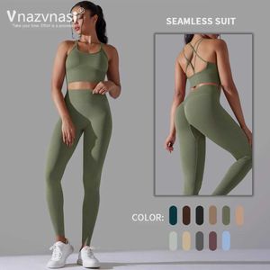 Women's Tracksuits Vnazvnasi Seamless Womens Sports Set Suit for Fitness Push Up Tights Highly Elastic Sportswear Gym Workout Clothes Outfit Y240426