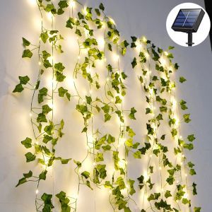 Dekorationer Fairy Lights 2Meter 20 LED Solar Lights Maple Leaf Waterproof Outdoor Garland Lamp Christmas For Lawn Tree Garden Decoration