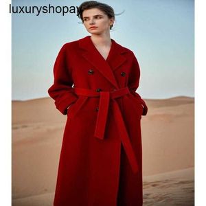 Topp MaxMaras Cashmere Coat 101801 Kvinnor rockar Winer High End Lafite Red Highend Temperament DoubleDed Medium Length Woolen Jacket Aut