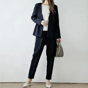 Kvinnors tvåbitar byxor Chic Pant Set med rufsade hem och kragefria Blazer Ladies Suits Office Wear Business