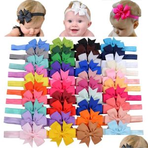 Hair Accessories Cute Bow Tie Headband Band Diy Handmade Grosgrain Ribbon Elastic Hairband Baby Kids 30 Colors Drop Delivery Maternity Otu3Q