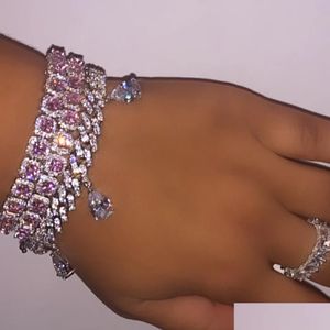 Inne akcesoria Hip Hop Bling Out Women Rapper Bransoleta Fl Rhinestone Pave With Dear Drop C Miami Cuban Link Bejdia w DHV7D