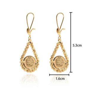 Neuankömmling Vintage 21k Gold Plated Drop Round Coin Ohrring Dubai Turkische Münzen Ohrring für Frauen 202143219526087077