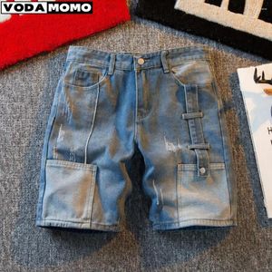 Men's Jeans Fashion Casual Retro Blue Cargo Port Style Loose Denim Shorts Men Summer Thin Washed Five Point Pants