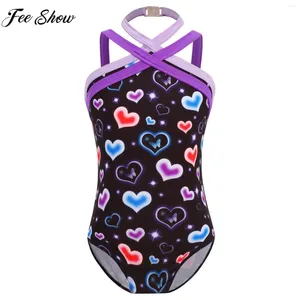 Stage Wear Children Girl Sleeveless Halter Print Ballet Dance Leotard Gymnastics Skating Acrobatics Yoga Sports Bodysuit Swimwear Dancewear