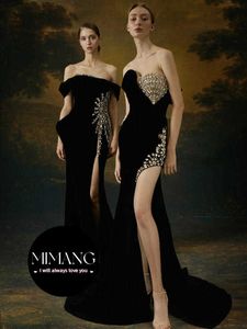 Black Evening Dress for Women 2024 New Luxury Style Banquet Elegant Celebrity Slim Host Banquet Crystal