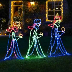 Decorations Outdoor Christmas LED Three 3 Kings Silhouette Motif Rope Light Decoration for Garden Yard New Year Christmas Decoration Party