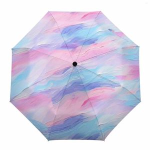 Umbrellas Oil Painting Purple Pink Modern Art Automatic Umbrella Travel Folding Portable Parasol Windproof