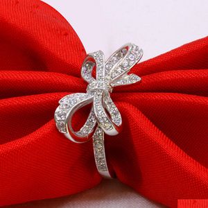 Band Rings S925 Sier Cute Butterfly Designer For Women Girls Fashion Luxury Crystal Diamond Sweet Bow Bowknot Design Chinese Nail Fi Dh3Jh