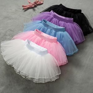 Flickor balett tutu kjolar rosa barn fluffy 4 lager mjukt garn tyll kjolar vita elastiska balett trikol kjolar 240429