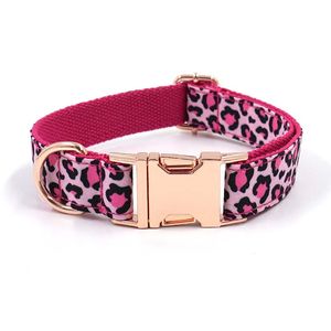 Rose Gold Buckle Dog Collar New Style Pink Leopard Justerbar PET Large Medium Small kan graveras