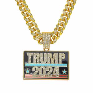 2024 neue US -Trump -Kampagne Trump Full Diamond Fashion Anhänger Kette Persönlichkeit Halskette mit Diamanten
