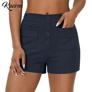 Women's Shorts Womens Fashion Buttons Pants Casual Solid Color Mid Waist With Pockets For Travel Vacation Party Club Hang Out