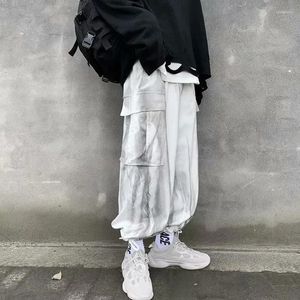 Men's Pants Ink Tie Dye Men Cargo Harem Side Big Pocket Streetwear Gothic Punk Dance Moto Biker Trousers Safari Male Hip Hop