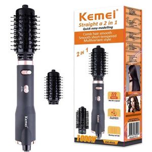 Secadores de cabelo kemeei 2in1 Milador de escova de ar quente Salão doméstico Salão do salão rotativo Secagem 2-em 1 Curling elétrico pente Q240429