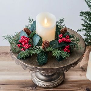 Candles Christmas Candlestick Wreath Artificial Berry Wreath Shape Candle Holder Party Wedding Desktop Candle Holder Decoration