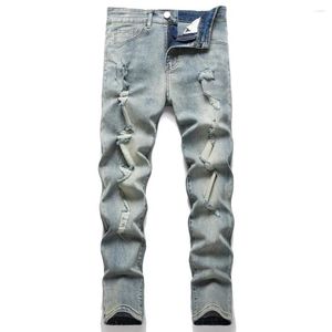 Men's Jeans Men Street Retro Style Holes Skinny Pants Good Quality Slim Distressed Beggar Pencil Denim Trousers