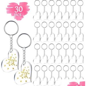 Party Favor akrylowy klęcznik Blank w kształcie serca monogramy przezroczyste krążenia z metalowym rozdzielonym łańcuchem kluczy DIY Valentine039 DH5MV