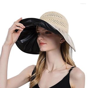 Chapéus largos da borda Mulheres Summer Summer vazio Top Visor Caps Protection UV Sun Bucket para feminino Longo Hat Stravo Pamama de praia ao ar livre