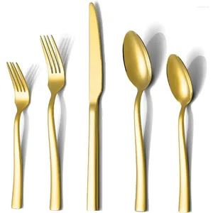 Knives 6pcs Stainless Steel With Titanium Gold Plated Golden Color Flatware Set Silverware For Festival Birthday Cooking