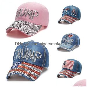 Вечеринка шляпы 2024 Trump Cap USA избирательная кампания Ковбоя алмаз Регулируемый Snapback Women Denim Drop Drod