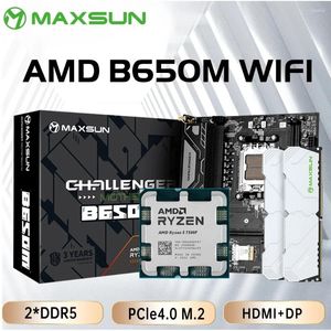 MotherBoards Maxsun Set placa -mãe B650M Wi -Fi com AMD CPU RYZEN 5 7500F AM5 DDR5 16GB 2 5600MHz M.2 Componentes do computador B650