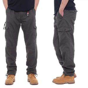 Men's Pants Simple cotton overalls mens casual pants with elastic waist plus size multiple pockets and loose Q2404291