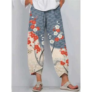 Spodnie damskie Capris Summer Casual Floral Print Spodnie Vintage Y2K Spodnie Strtwear Women Lose Beach Spodni Pockets Capri Woman Pantn Chic Y240429