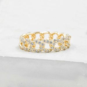 Firstmadam 14k 18k Solid Pure Gold 0.4 Ct Diamond Pave Cuban Link Eternity Ring 5 Mm Width