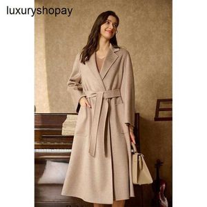 Top Maxmaras Cashmere Coat Damen Wickelmäntel Riz Hafe Wasserwellenmuster doppelseitige 100 reine Mitte Labor Labbro Wolle