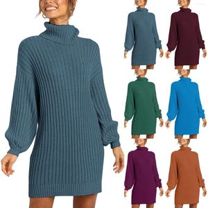 Casual klänningar för kvinnor 2024 trendig solid långärmad tröja klänning Turtleneck Pullover Kvinnliga tonåringar vestidos