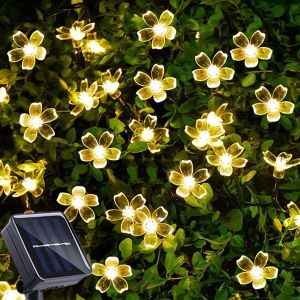 Dekorationer Solar Garden Light LED Flower Lighting Fairy String Lights Outdoor Christmas Chain Lamp Blossom Festoon Party Home Decoration