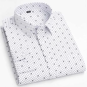 Men's Polos Mens Classic Long Slve Print/striped Basic Dress Shirts Single Patch Pocket 65% Cotton Business Standard-fit Office Shirt T240425