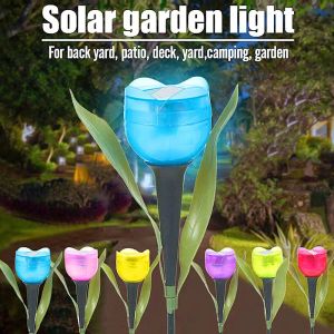 Decorations Solar Outdoor LED Light Simulation Tulip Flower Landscape Lawn Light Waterproof Outdoor Courtyard Garden Pathway Yard Decoration