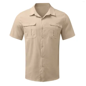 Men's Casual Shirts Cotton Linen Men Short-Sleeved Summer Solid Color Turndown Collar Beach Style Big Size Male 2024